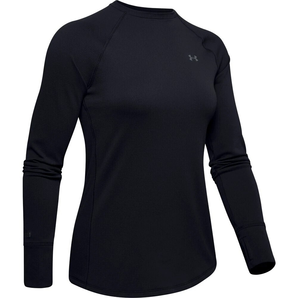 NEW Under Armour Womens UA ColdGear Base 2.0 Top Baselayer Crew Shirt, Black L